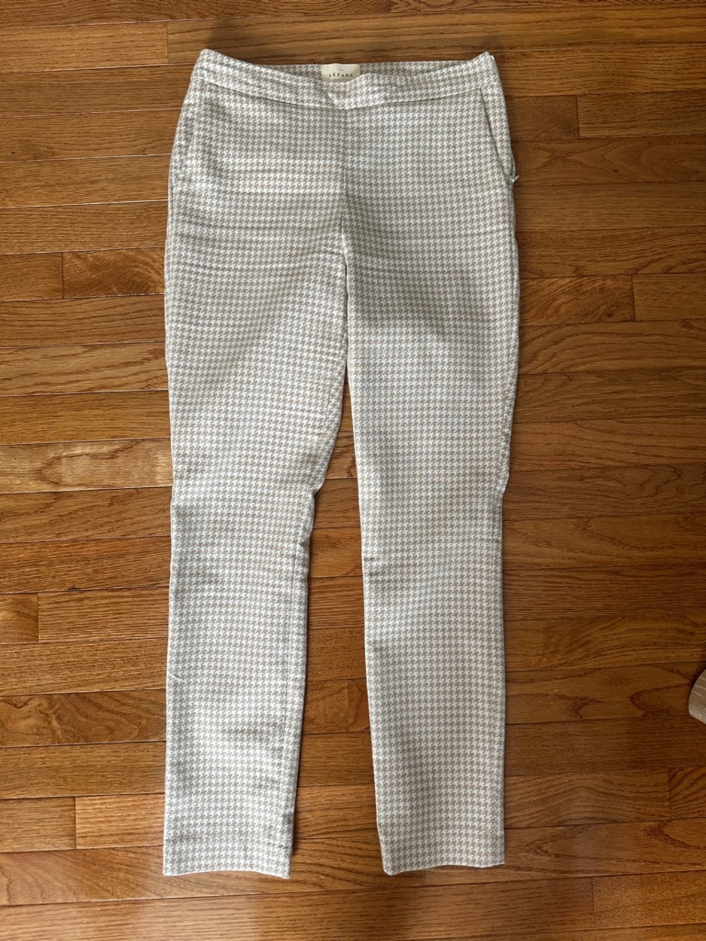 Sezane Cream Houndstooth Slim Pants